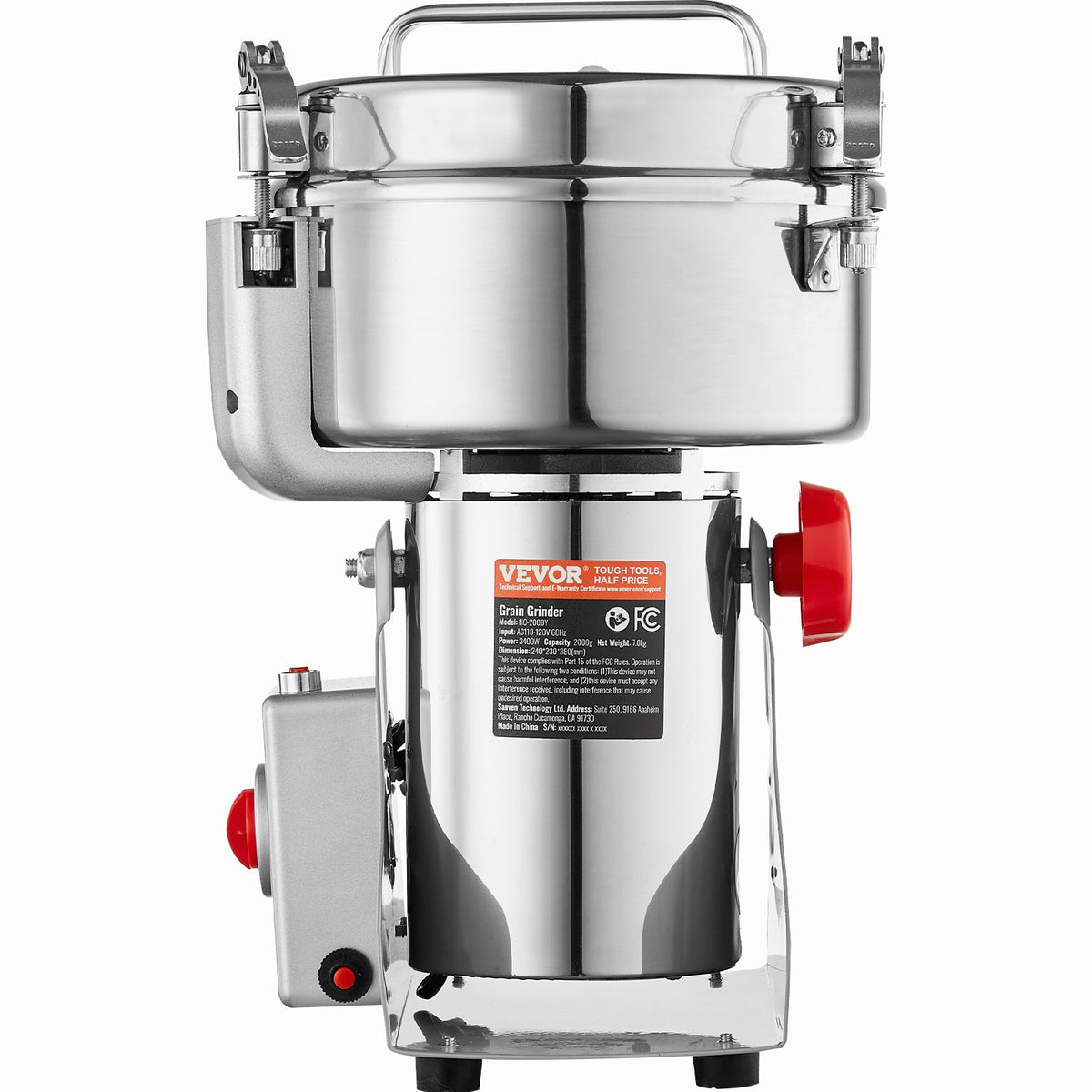 VEVOR 2000g Electric Grain Mill Grinder, High Speed 3400W Commercial Spice Grinders, Stainless Steel Pulverizer Powder Machine, for Dry Grains Spices Cereals Coffee Corn Pepper, Swing Type - DDDPSGWYMJ208ZOH2V1 - view 10