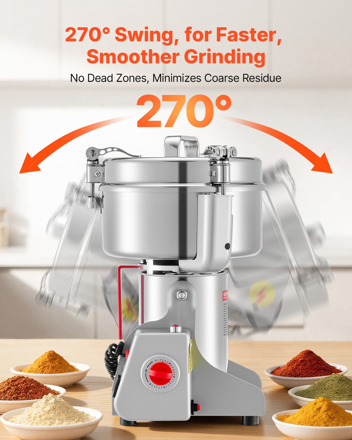 VEVOR 2000g Electric Grain Mill Grinder, 3400W 32000RPM High Speed Spice Corn Dry Grinding Machine, Stainless Steel Pulverizer Powder Machine for Dried Grains Coffee Beans Spices Nuts (270° Swing Type) - DDDPSGWYMJ20IMU76001V1 - view 6