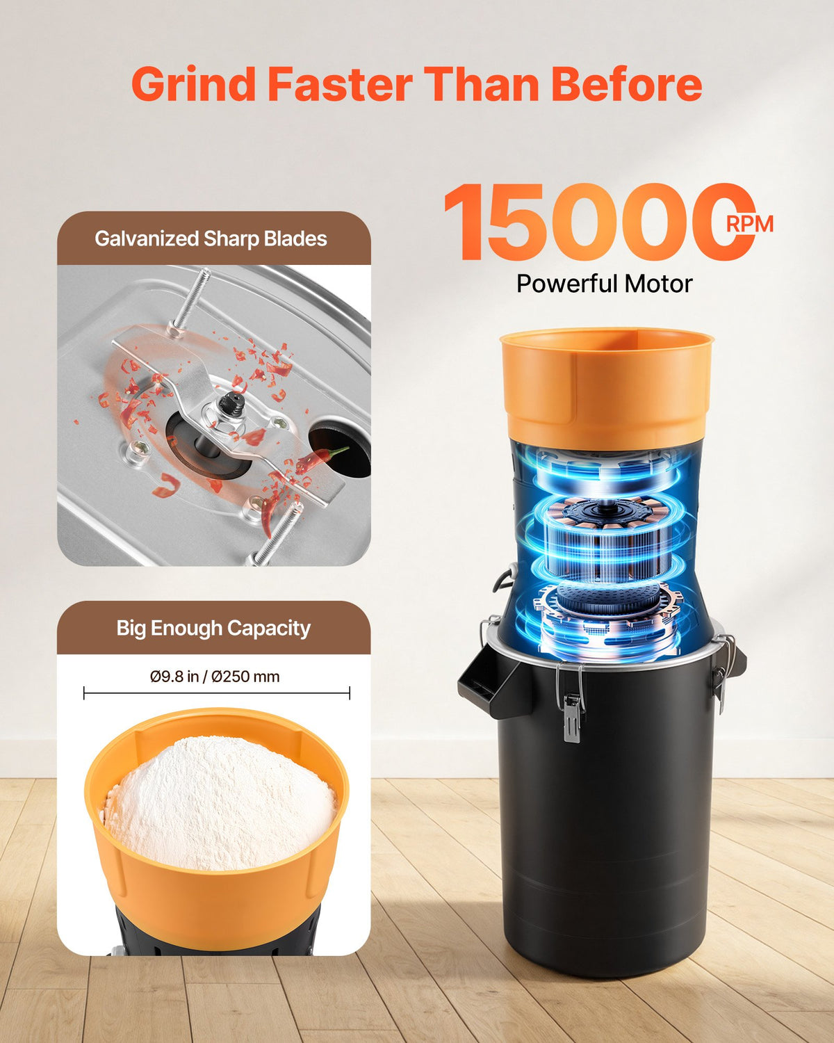 VEVOR Electric Grain Mill Grinder, 600W High Power Commercial Spice Grinder, 6.6 Gal Pulverizer Powder Machine with Galvanized Sharp Blades, for Dry Grains, Spices, Cereals, Coffee, Corn & Pepper - DDDPSGWYMJ25JR9JC001V1 - view 5