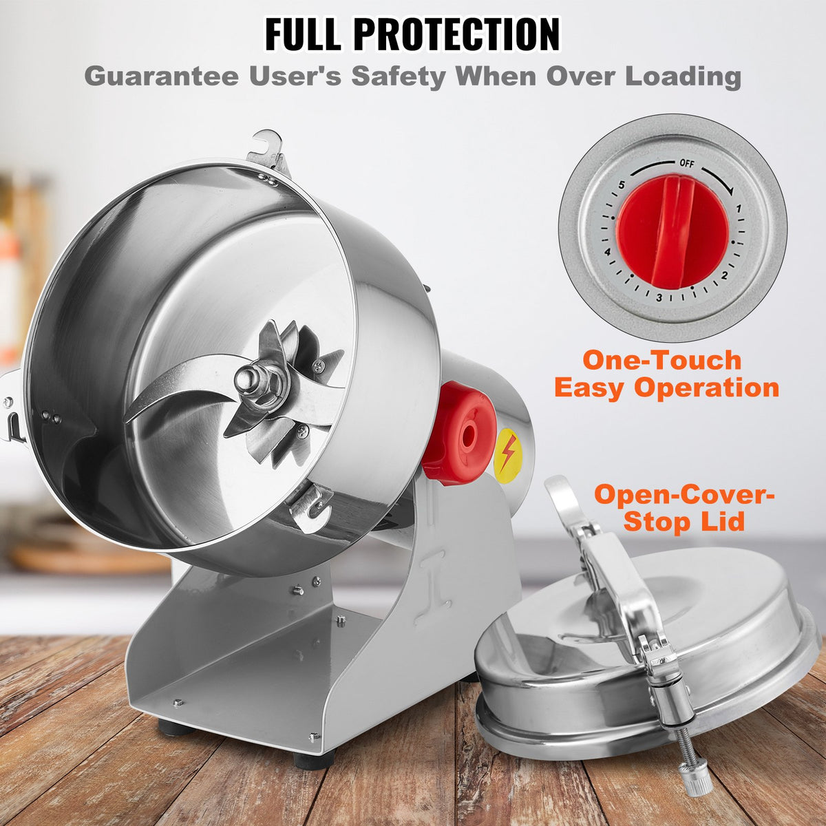 VEVOR 2500g Electric Grain Mill Grinder, High Speed 3400W Commercial Spice Grinders, Stainless Steel Pulverizer Powder Machine, for Dry Grains Spices Cereals Coffee Corn Pepper, Swing Type - DDDPSGWYMJ25ODXN1V1 - view 6