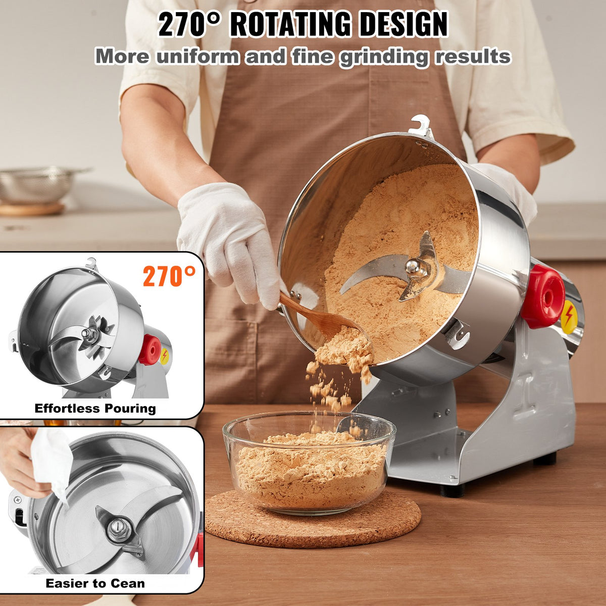 VEVOR 2500g Electric Grain Mill Grinder, High Speed 3400W Commercial Spice Grinders, Stainless Steel Pulverizer Powder Machine, for Dry Grains Spices Cereals Coffee Corn Pepper, Swing Type - DDDPSGWYMJ25ODXN1V1 - view 7