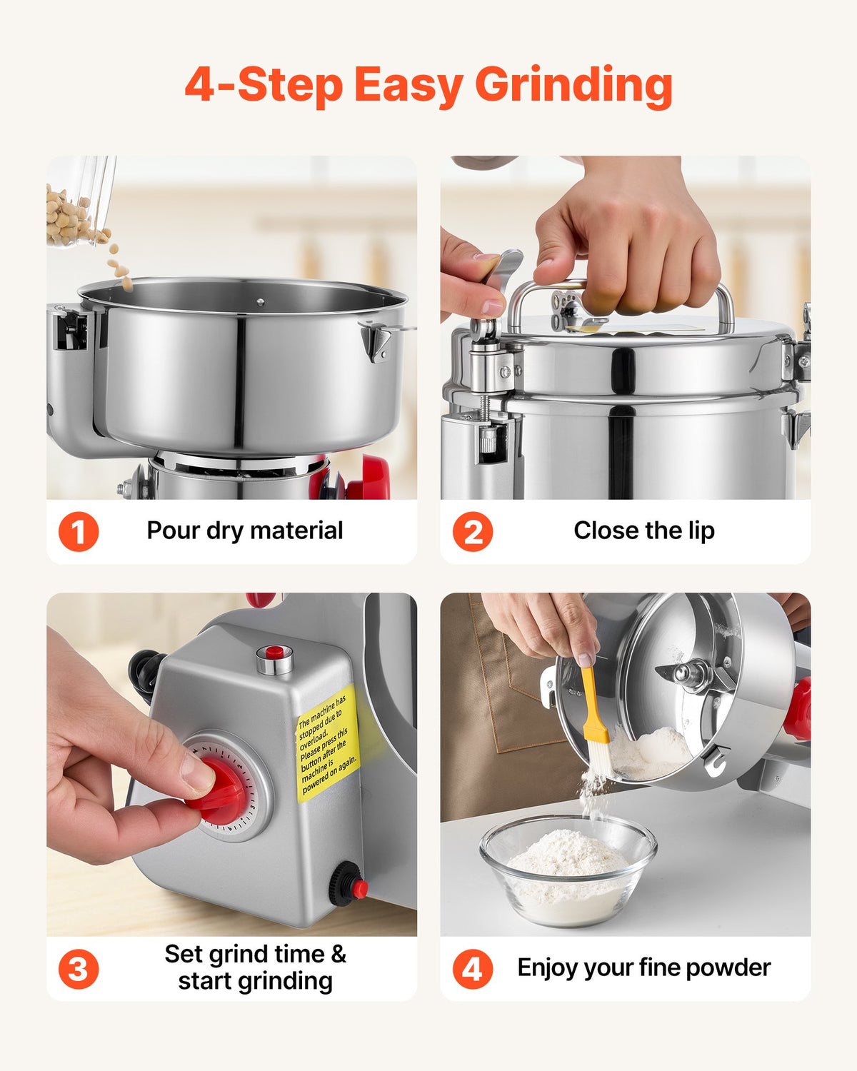VEVOR 2500g Electric Grain Mill Grinder, 3400W 32000RPM High Speed Spice Corn Dry Grinding Machine, Stainless Steel Pulverizer Powder Machine for Dried Grains Coffee Beans Spices Nuts (270° Swing Type) - DDDPSGWYMJ25U6IPY001V1 - view 7