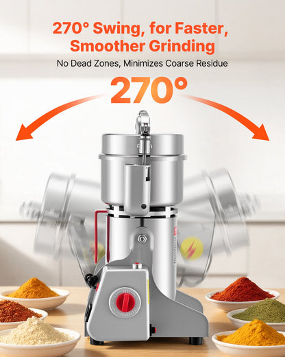 VEVOR 300g Electric Grain Mill Grinder, 1500W 28000RPM High Speed Spice Corn Dry Grinding Machine, Stainless Steel Pulverizer Powder Machine for Dried Grains Coffee Beans Spices Nuts (270° Swing Type) - DDDPSGWYMJ30J4GQM001V1 - view 6