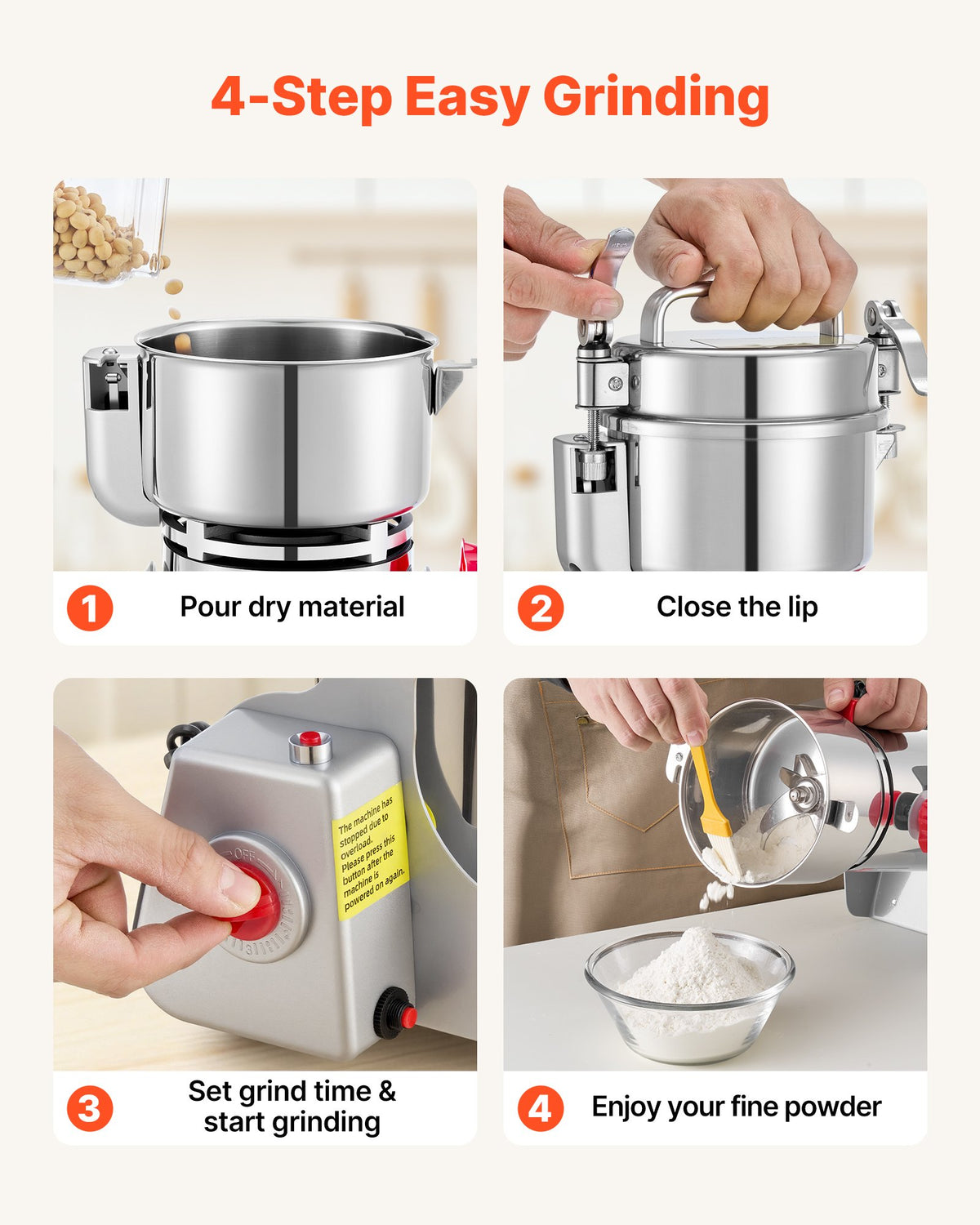 VEVOR 300g Electric Grain Mill Grinder, 1500W 28000RPM High Speed Spice Corn Dry Grinding Machine, Stainless Steel Pulverizer Powder Machine for Dried Grains Coffee Beans Spices Nuts (270° Swing Type) - DDDPSGWYMJ30J4GQM001V1 - view 7