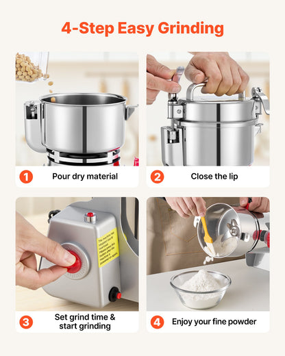 VEVOR 300g Electric Grain Mill Grinder, 1500W 28000RPM High Speed Spice Corn Dry Grinding Machine, Stainless Steel Pulverizer Powder Machine for Dried Grains Coffee Beans Spices Nuts (270° Swing Type) - DDDPSGWYMJ30J4GQM001V1 - view 7