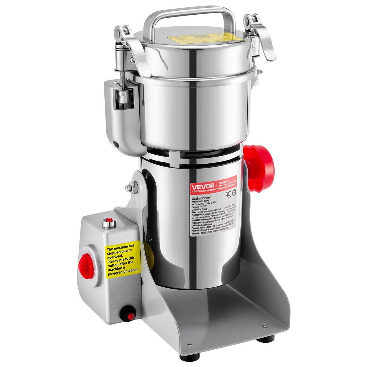 VEVOR 300g Electric Grain Mill Grinder, 1500W 28000RPM High Speed Spice Corn Dry Grinding Machine, Stainless Steel Pulverizer Powder Machine for Dried Grains Coffee Beans Spices Nuts (270° Swing Type) - DDDPSGWYMJ30J4GQM001V1 - view 10