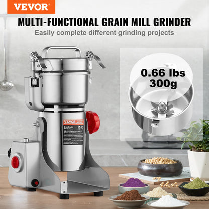 VEVOR 300g Electric Grain Mill Grinder, High Speed 1500W Commercial Spice Grinders, Stainless Steel Pulverizer Powder Machine, for Dry Grains Spices Cereals Coffee Corn Pepper, Swing Type - DDDPSGWYMJ30YEEUIV1 - view 3