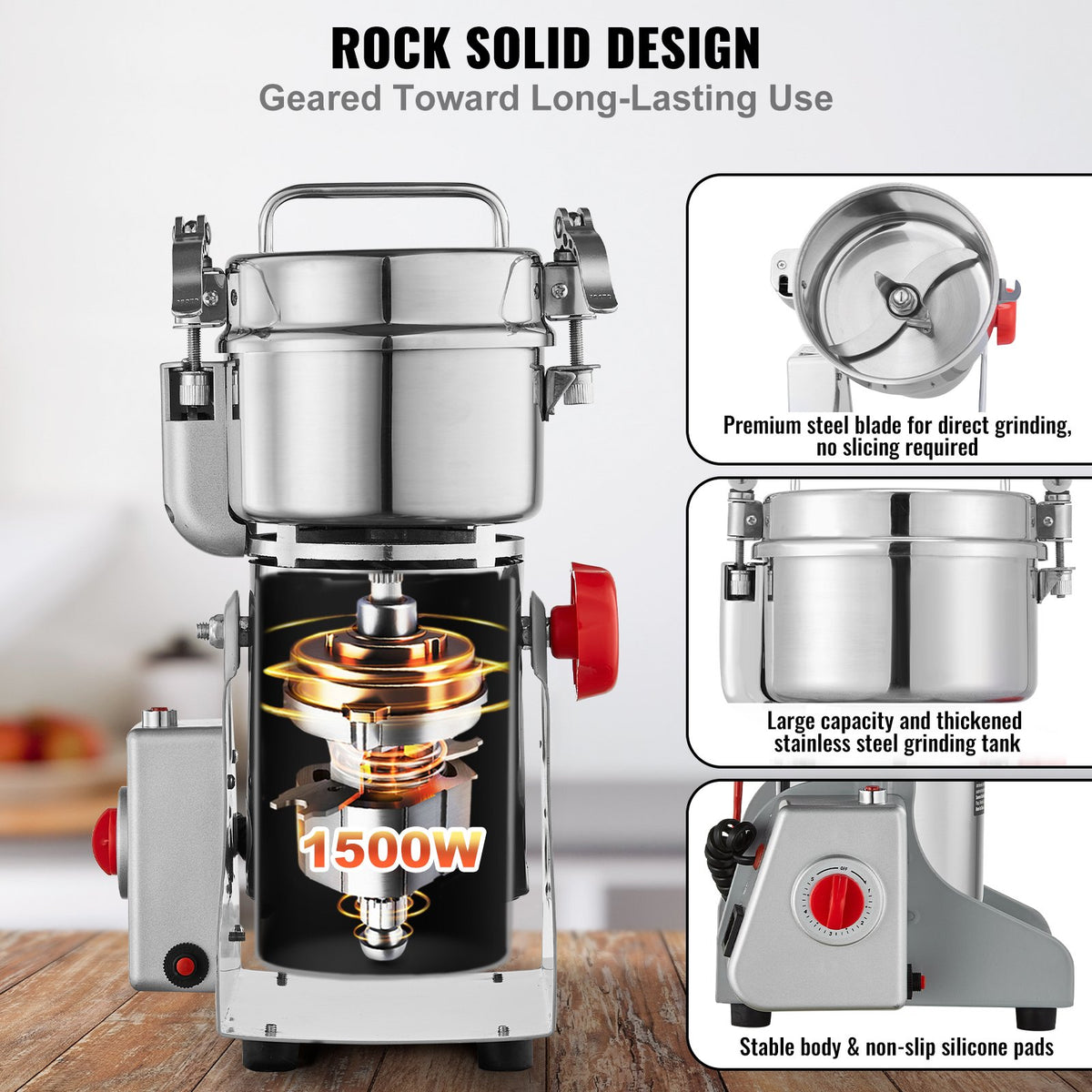 VEVOR 300g Electric Grain Mill Grinder, High Speed 1500W Commercial Spice Grinders, Stainless Steel Pulverizer Powder Machine, for Dry Grains Spices Cereals Coffee Corn Pepper, Swing Type - DDDPSGWYMJ30YEEUIV1 - view 4