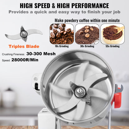 VEVOR 300g Electric Grain Mill Grinder, High Speed 1500W Commercial Spice Grinders, Stainless Steel Pulverizer Powder Machine, for Dry Grains Spices Cereals Coffee Corn Pepper, Swing Type - DDDPSGWYMJ30YEEUIV1 - view 5