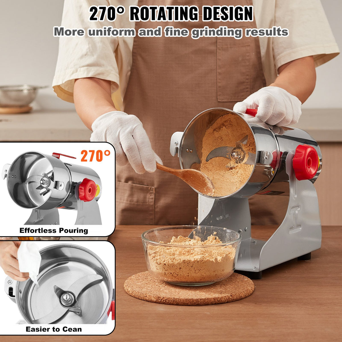 VEVOR 300g Electric Grain Mill Grinder, High Speed 1500W Commercial Spice Grinders, Stainless Steel Pulverizer Powder Machine, for Dry Grains Spices Cereals Coffee Corn Pepper, Swing Type - DDDPSGWYMJ30YEEUIV1 - view 7