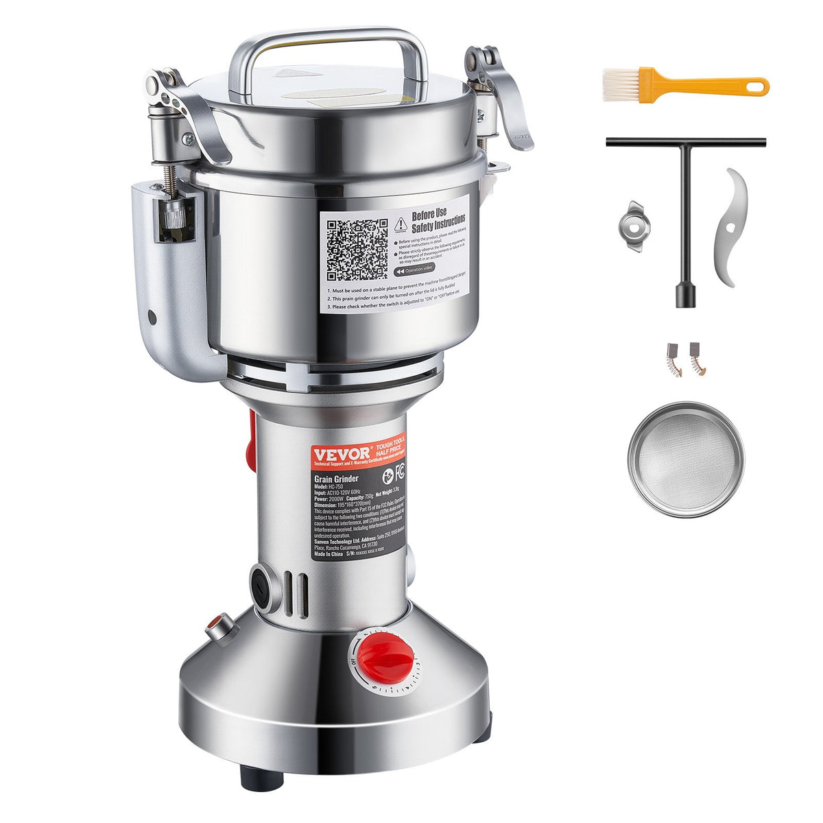 VEVOR 750g Electric Grain Mill Grinder, High Speed 2000W Commercial Spice Grinders, Stainless Steel Pulverizer Powder Machine, for Dry Grains Spices Cereals Coffee Corn Pepper, Straight Type - DDDPSGWYMJ75AIW6QV1 - view 10