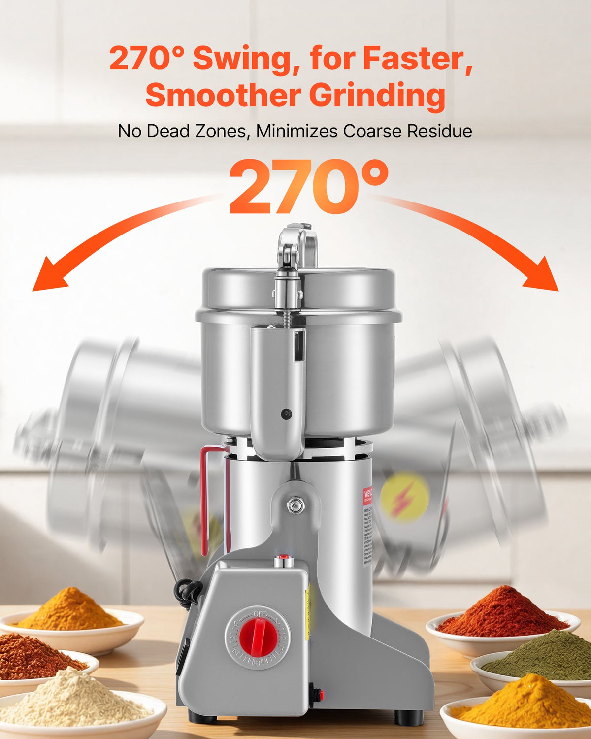 VEVOR 750g Electric Grain Mill Grinder, 2000W 28000RPM High Speed Spice Corn Dry Grinding Machine, Stainless Steel Pulverizer Powder Machine for Dried Grains Coffee Beans Spices Nuts (270° Swing Type) - DDDPSGWYMJ75F576B001V1 - view 6