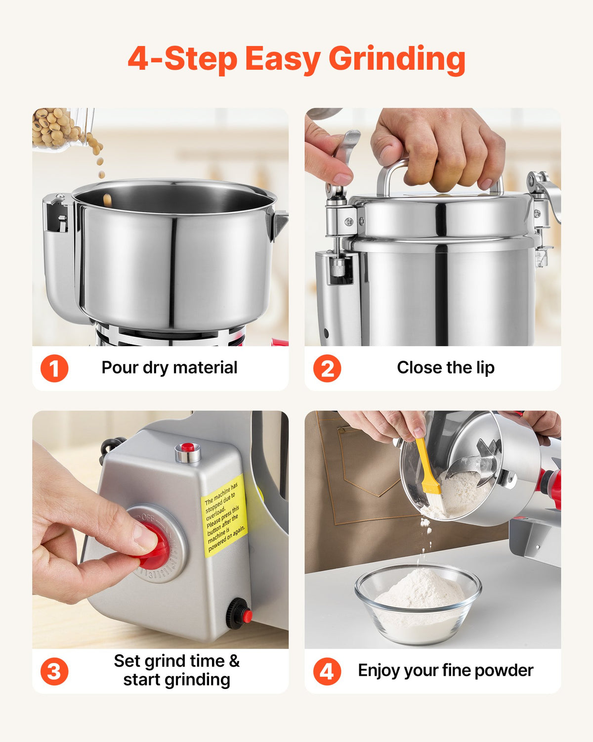 VEVOR 750g Electric Grain Mill Grinder, 2000W 28000RPM High Speed Spice Corn Dry Grinding Machine, Stainless Steel Pulverizer Powder Machine for Dried Grains Coffee Beans Spices Nuts (270° Swing Type) - DDDPSGWYMJ75F576B001V1 - view 7