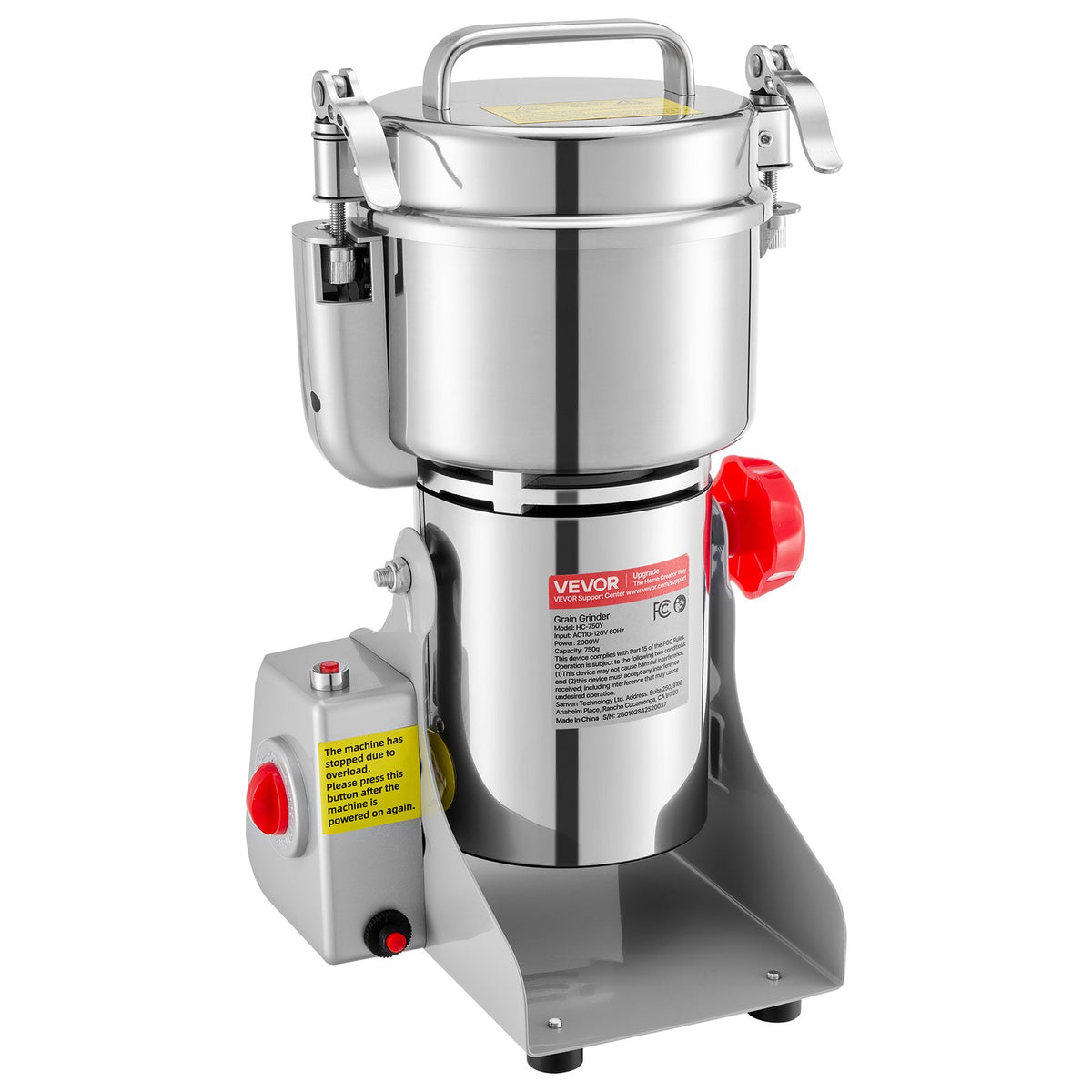 VEVOR 750g Electric Grain Mill Grinder, 2000W 28000RPM High Speed Spice Corn Dry Grinding Machine, Stainless Steel Pulverizer Powder Machine for Dried Grains Coffee Beans Spices Nuts (270° Swing Type) - DDDPSGWYMJ75F576B001V1 - view 10