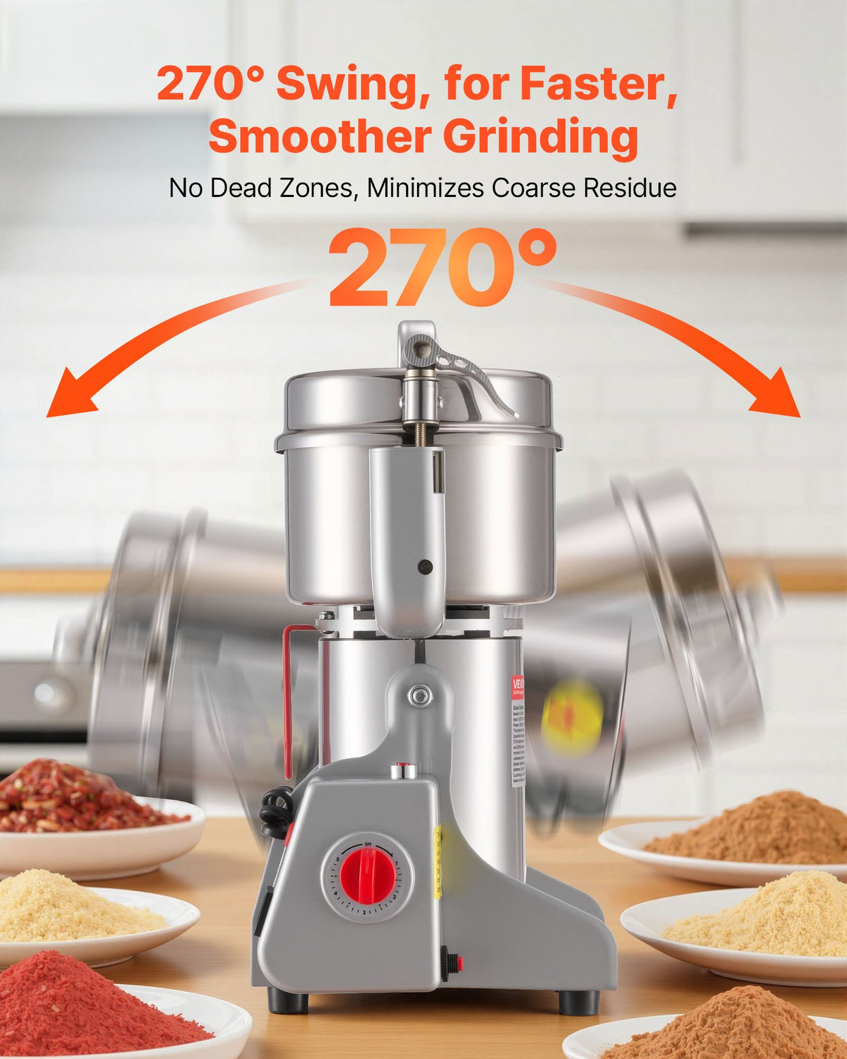 VEVOR Electric Grain Mill Grinder, 1.8 lbs Commercial Spice Grinders, High Speed 2100W Stainless Steel Pulverizer Powder Machine, for Dry Grains, Spices, Cereals, Coffee, Corn & Pepper, Swing Type - DDDPSGWYMJ8012P01001V1 - view 7