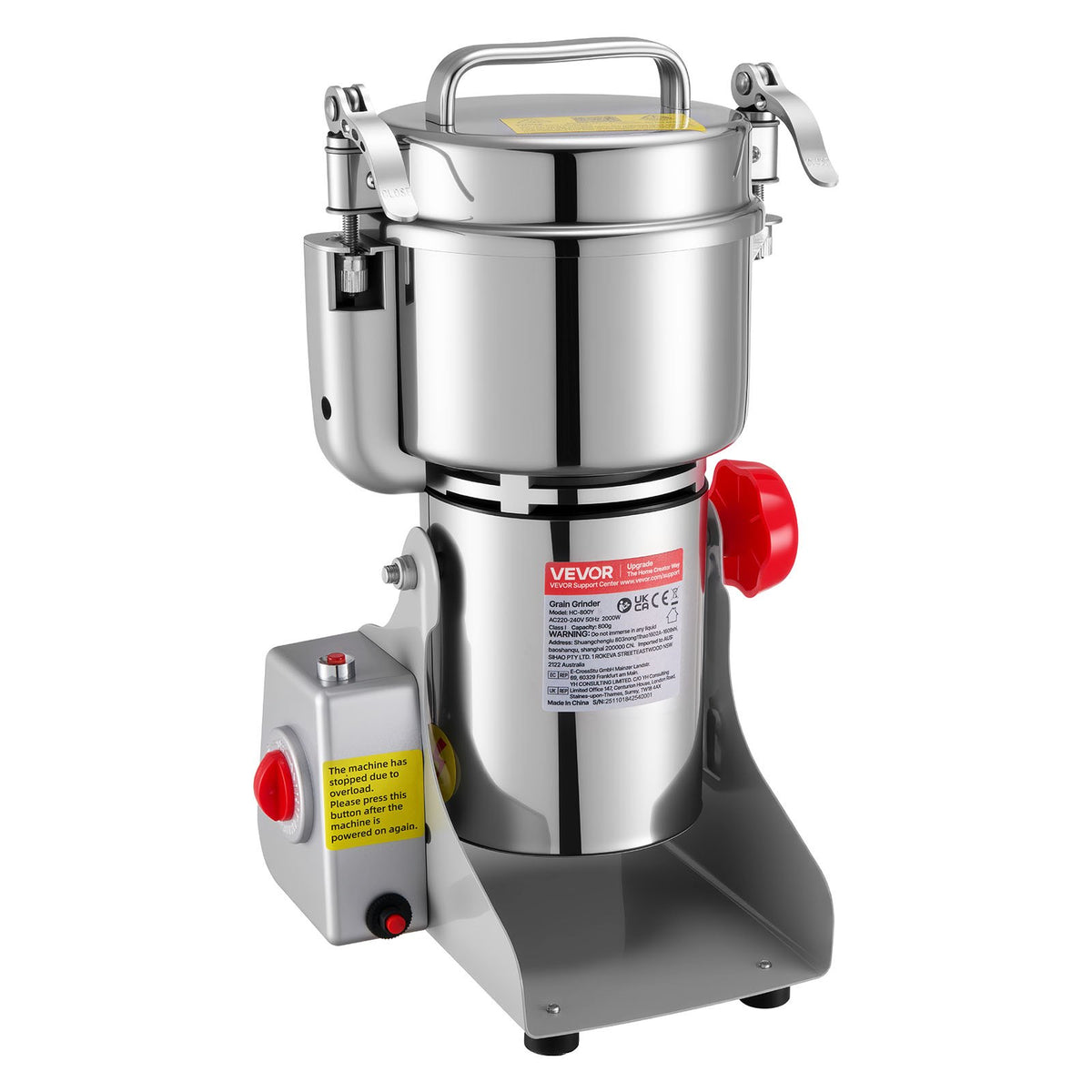 VEVOR Electric Grain Mill Grinder, 1.8 lbs Commercial Spice Grinders, High Speed 2100W Stainless Steel Pulverizer Powder Machine, for Dry Grains, Spices, Cereals, Coffee, Corn & Pepper, Swing Type - DDDPSGWYMJ8012P01001V1 - view 10
