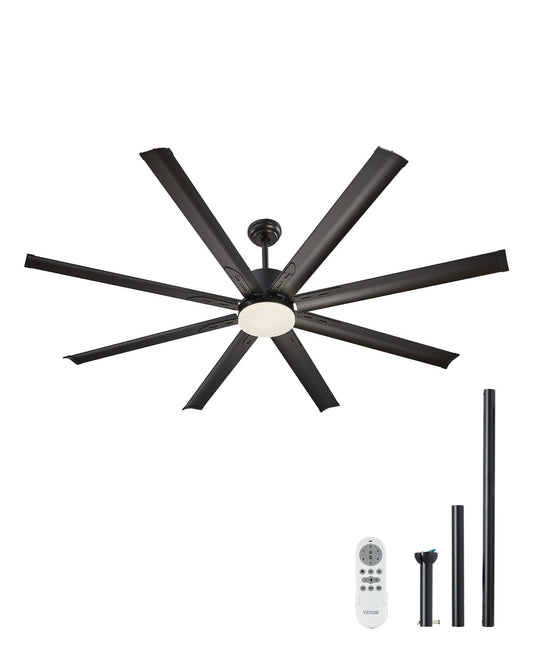 VEVOR 72 Inch Ceiling Fan with Light, 6-Speed Remote Control, Dimmable 3-Color Temperature, Reversible DC Motor, Modern Low Profile Flush Mount Fan for Bedroom, Living Room, Indoor/Outdoor Use, Black - DDDS72INCHLY7DK7KV6 - view 1