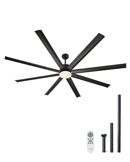 VEVOR 84 Inch Ceiling Fan with Light, 6-Speed Remote Control, Dimmable 3-Color Temperature, Reversible DC Motor, Modern Low Profile Flush Mount Fan for Bedroom, Living Room, Indoor/Outdoor Use, Black - DDDS84INCHLY24RK3V6 - view 1