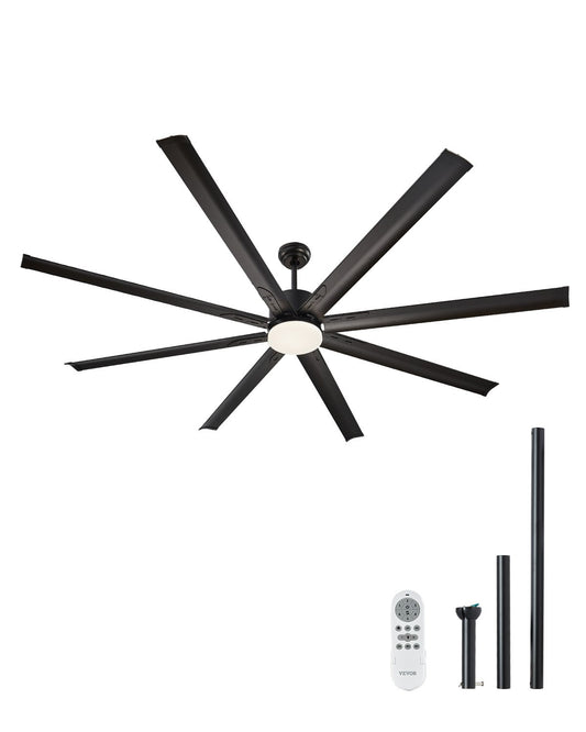 VEVOR 84 Inch Ceiling Fan with Light, 6-Speed Remote Control, Dimmable 3-Color Temperature, Reversible DC Motor, Modern Low Profile Flush Mount Fan for Bedroom, Living Room, Indoor/Outdoor Use, Black - DDDS84INCHLY24RK3V6 - view 1