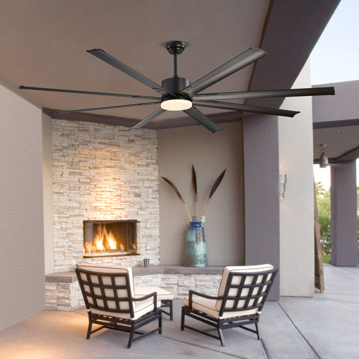 VEVOR 84 Inch Ceiling Fan with Light, 6-Speed Remote Control, Dimmable 3-Color Temperature, Reversible DC Motor, Modern Low Profile Flush Mount Fan for Bedroom, Living Room, Indoor/Outdoor Use, Black - DDDS84INCHLY24RK3V6 - view 9