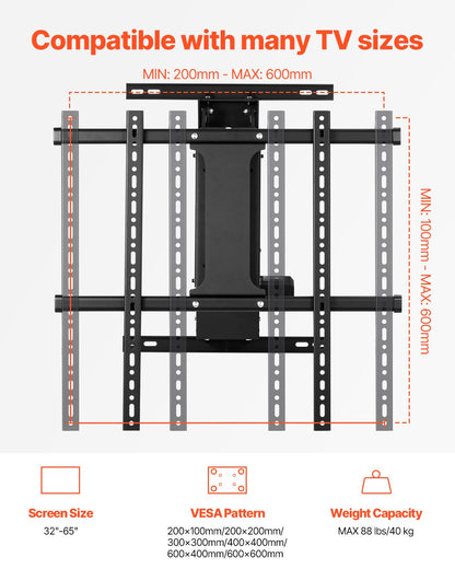 VEVOR Motorized TV Wall Mount, TV Mount for 32 to 65 Inch TV, Electric Adjustable Ceiling TV Mount, Motorized Flip Down TV Mount Bracket with Max VESA 24 x 24 in, Fits TVs Up to 88 lbs - DDDSZJBGSVES4IE4YV1 - view 4