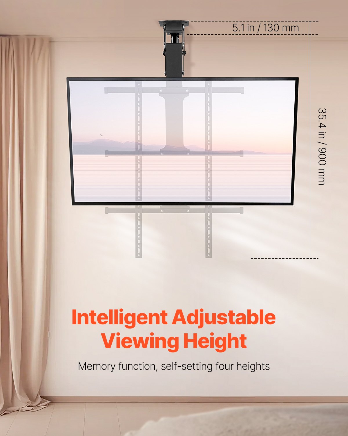 VEVOR Motorized Ceiling TV Mount, TV Wall Mount for 32 to 65 Inch TV, Electric Adjustable Ceiling TV Mount, Motorized Flip Down TV Mount Bracket with Max VESA 24 x 24 in, Fits TVs Up to 88 lbs - DDDSZJDDSVESHNAW9V1 - view 3