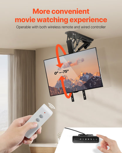 VEVOR Motorized Ceiling TV Mount, TV Wall Mount for 32 to 65 Inch TV, Electric Adjustable Ceiling TV Mount, Motorized Flip Down TV Mount Bracket with Max VESA 24 x 24 in, Fits TVs Up to 88 lbs - DDDSZJDDSVESHNAW9V1 - view 6