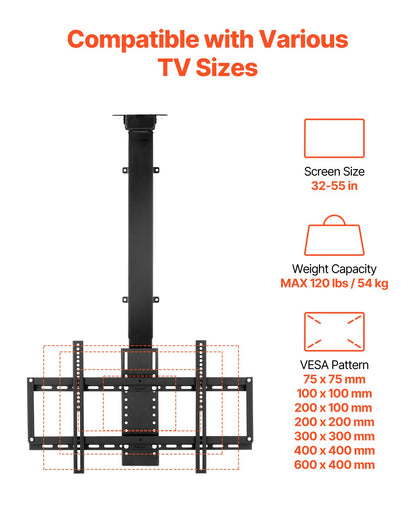 VEVOR Motorized Ceiling TV Mount, TV Wall Mount for 32 to 55 Inch TV, Electric Adjustable Ceiling TV Mount, Motorized Flip Down TV Mount Bracket with Max VESA 24 x 16 in, Fits TVs Up to 120 lbs - DDDSZJDDSVESJD19DV1 - view 4