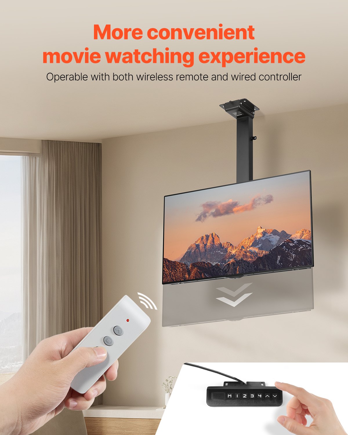VEVOR Motorized Ceiling TV Mount, TV Wall Mount for 32 to 55 Inch TV, Electric Adjustable Ceiling TV Mount, Motorized Flip Down TV Mount Bracket with Max VESA 24 x 16 in, Fits TVs Up to 120 lbs - DDDSZJDDSVESJD19DV1 - view 6