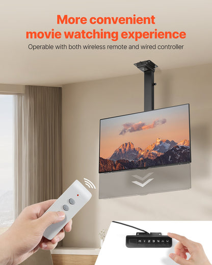 VEVOR Motorized Ceiling TV Mount, TV Wall Mount for 32 to 55 Inch TV, Electric Adjustable Ceiling TV Mount, Motorized Flip Down TV Mount Bracket with Max VESA 24 x 16 in, Fits TVs Up to 120 lbs - DDDSZJDDSVESJD19DV1 - view 6