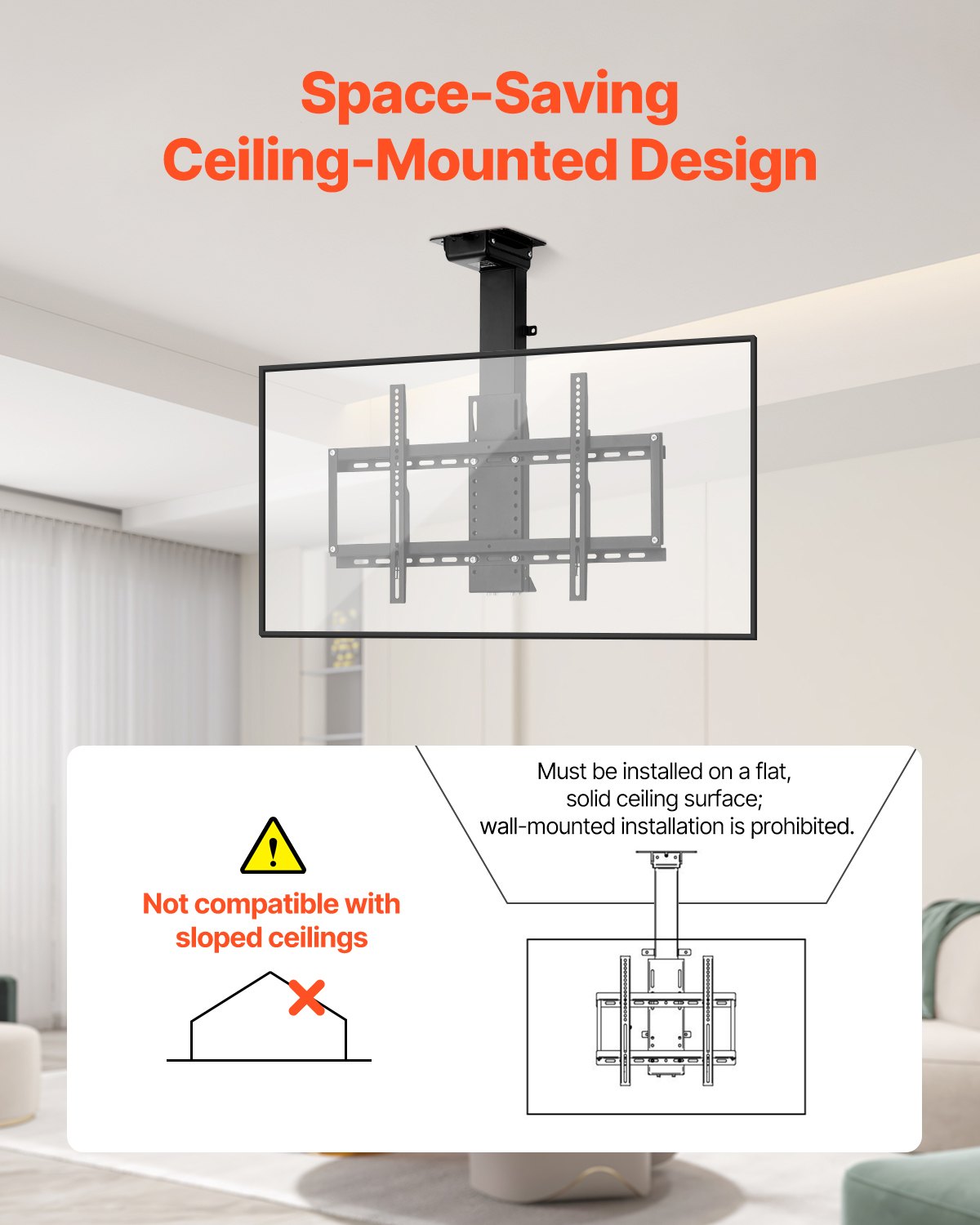 VEVOR Motorized Ceiling TV Mount, TV Wall Mount for 32 to 55 Inch TV, Electric Adjustable Ceiling TV Mount, Motorized Flip Down TV Mount Bracket with Max VESA 24 x 16 in, Fits TVs Up to 120 lbs - DDDSZJDDSVESJD19DV1 - view 7