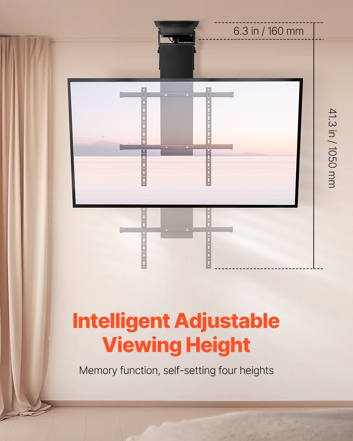 VEVOR Motorized Ceiling TV Mount, TV Wall Mount for 32 to 70 Inch TV, Electric Adjustable Ceiling TV Mount, Motorized Flip Down TV Mount Bracket with Max VESA 24 x 24 in, Fits TVs Up to 110 lbs - DDDSZJDDSVESMUPQOV1 - view 3