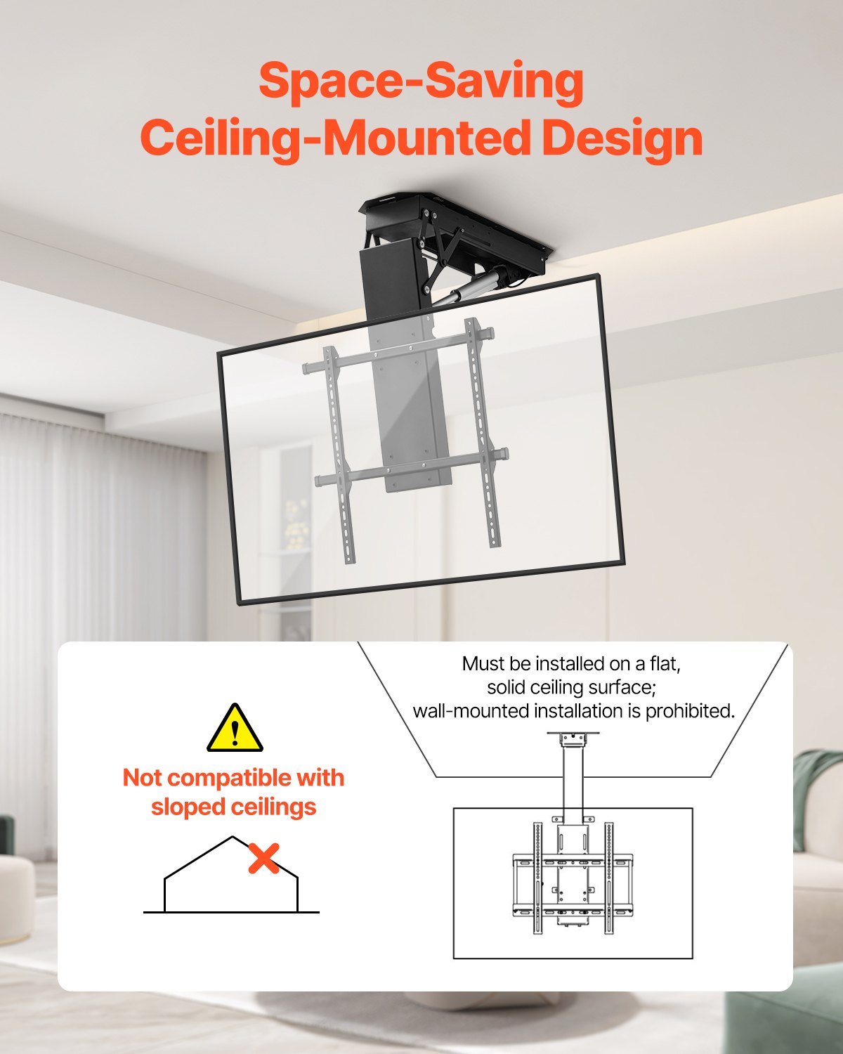 VEVOR Motorized Ceiling TV Mount, TV Wall Mount for 32 to 70 Inch TV, Electric Adjustable Ceiling TV Mount, Motorized Flip Down TV Mount Bracket with Max VESA 24 x 24 in, Fits TVs Up to 110 lbs - DDDSZJDDSVESMUPQOV1 - view 7