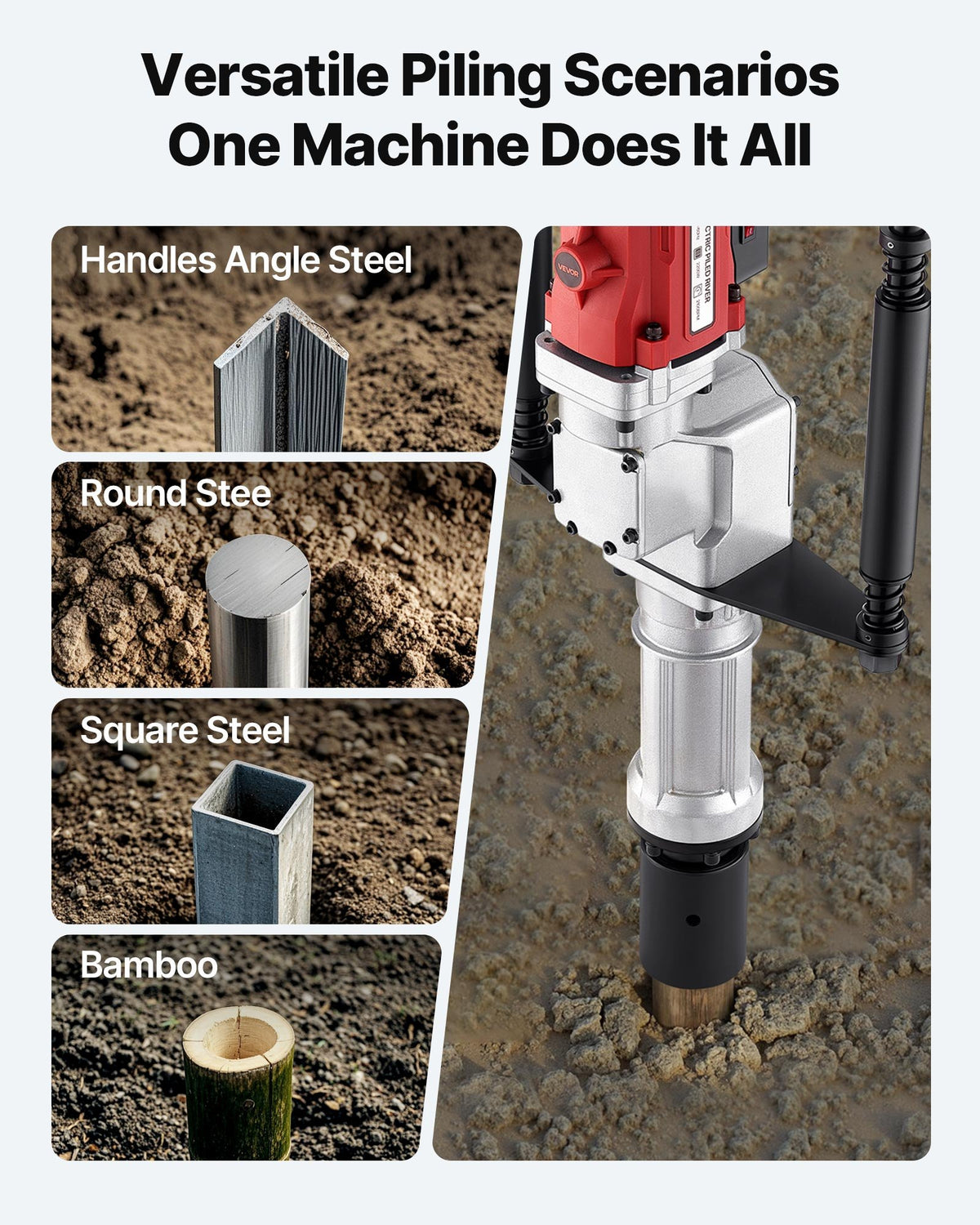 VEVOR Electric T Post Driver, 2200W Handheld Post Pounder with 2.17 in/55mm, 2.76 in/70mm Sleeves, Powerful Pile Driver for Fence,Metal Fencing, Farm, Garden, Construction, Landscaping Projects - DDDZJ2200W00BECMI001V1 - view 7