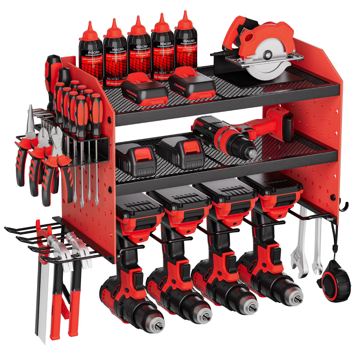 VEVOR Power Tool Organizer Wall Mount, 3-Layer Storage Rack with 4 Drill Holders, Tools Holder and Storage Rack with Side Pegboards, Garage Tool Organizer for Garage, Workbench, and Workshop - DDGJJTZGBK3C97DJ3002V0 - view 1