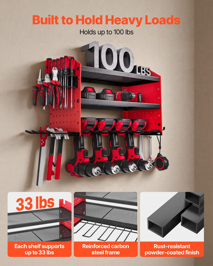 VEVOR Power Tool Organizer Wall Mount, 3-Layer Storage Rack with 4 Drill Holders, Tools Holder and Storage Rack with Side Pegboards, Garage Tool Organizer for Garage, Workbench, and Workshop - DDGJJTZGBK3C97DJ3002V0 - view 6