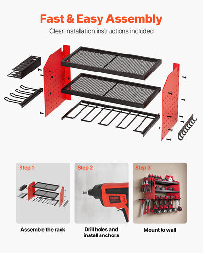 VEVOR Power Tool Organizer Wall Mount, 3-Layer Storage Rack with 4 Drill Holders, Tools Holder and Storage Rack with Side Pegboards, Garage Tool Organizer for Garage, Workbench, and Workshop - DDGJJTZGBK3C97DJ3002V0 - view 7