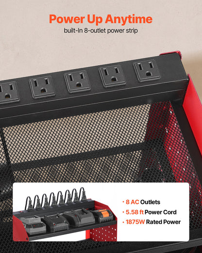 VEVOR Power Tool Organizer with Charging Station, 3-Layer Drill Storage Rack with 4 Drill Holders & Side Pegboard, Garage Tool Organizer Built in 8 Outlet Power Strips for Garage, Workbench, Workshop - DDGJJTZGBK3CN3NZA002V1 - view 4