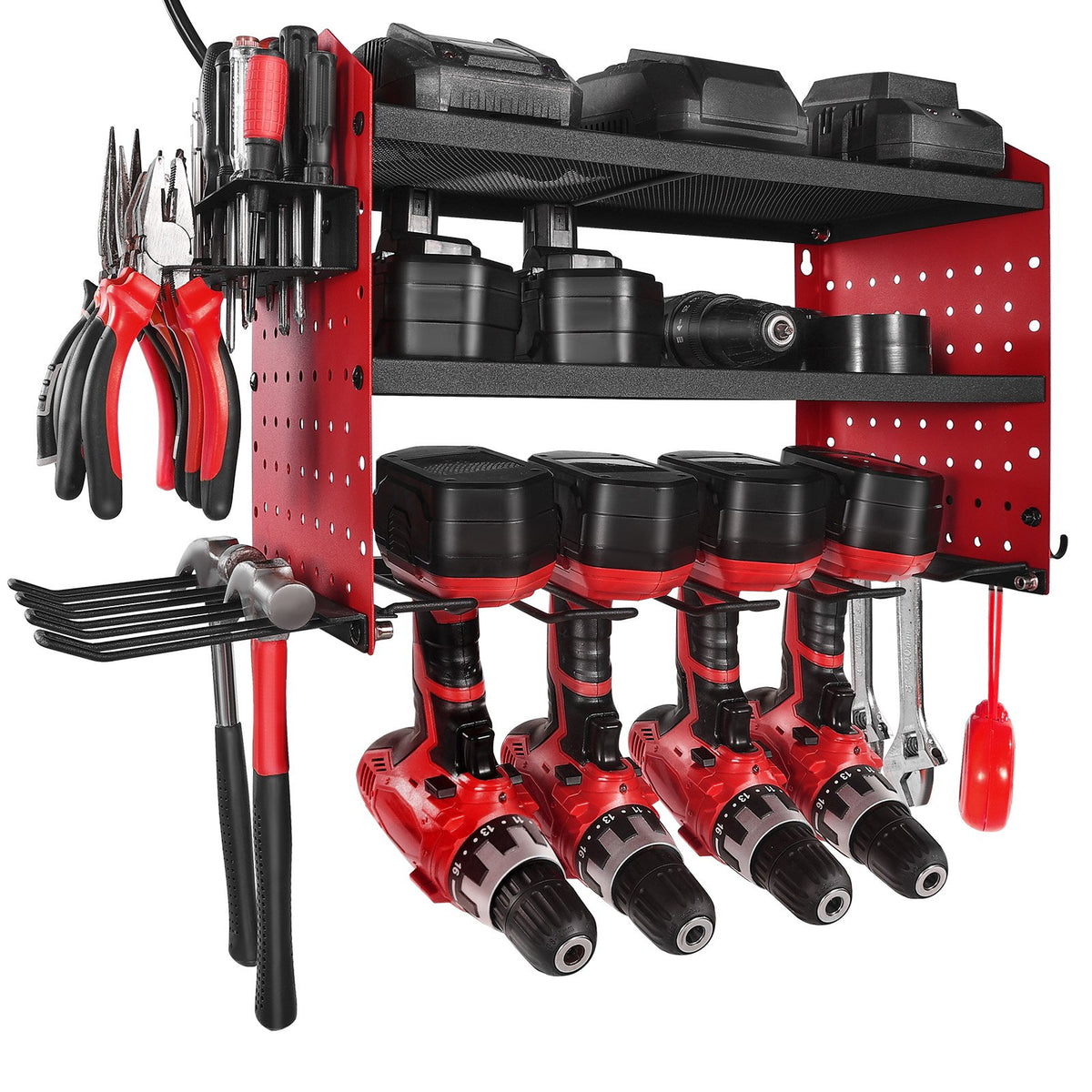 VEVOR Power Tool Organizer with Charging Station, 3-Layer Drill Storage Rack with 4 Drill Holders & Side Pegboard, Garage Tool Organizer Built in 8 Outlet Power Strips for Garage, Workbench, Workshop - DDGJJTZGBK3CN3NZA002V1 - view 10