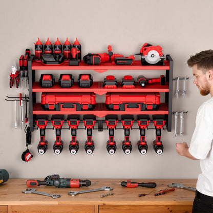 VEVOR Power Tool Organizer Wall Mount, 4-Layer Storage Rack with 8 Drill Holders, Tools Holder and Storage Rack with Side Pegboards, Garage Tool Organizer for Garage, Workbench, and Workshop - DDGJJTZGBK4CAJ8LT002V0 - view 9