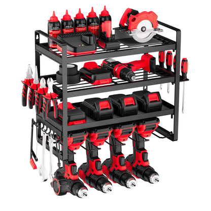 VEVOR Power Tool Organizer Wall Mount, 4-Layer Storage Rack with 4 Drill Holders, Tools Holder and Storage Rack with Screwdriver Holder, Garage Tool Organizer for Garage, Workbench, and Workshop - DDGJJTZJCK4CK95XO002V0 - view 1
