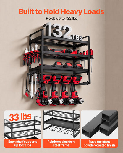 VEVOR Power Tool Organizer Wall Mount, 4-Layer Storage Rack with 4 Drill Holders, Tools Holder and Storage Rack with Screwdriver Holder, Garage Tool Organizer for Garage, Workbench, and Workshop - DDGJJTZJCK4CK95XO002V0 - view 6