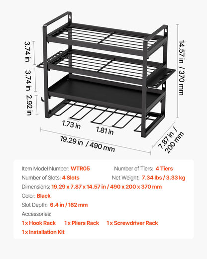 VEVOR Power Tool Organizer Wall Mount, 4-Layer Storage Rack with 4 Drill Holders, Tools Holder and Storage Rack with Screwdriver Holder, Garage Tool Organizer for Garage, Workbench, and Workshop - DDGJJTZJCK4CK95XO002V0 - view 8