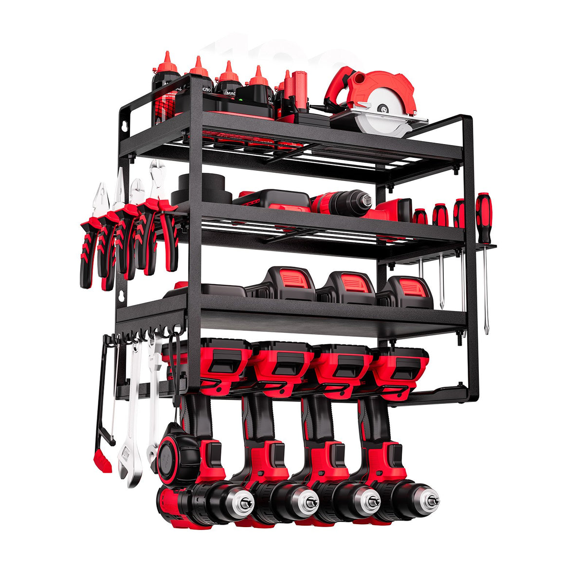 VEVOR Power Tool Organizer Wall Mount, 4-Layer Storage Rack with 4 Drill Holders, Tools Holder and Storage Rack with Screwdriver Holder, Garage Tool Organizer for Garage, Workbench, and Workshop - DDGJJTZJCK4CK95XO002V0 - view 10