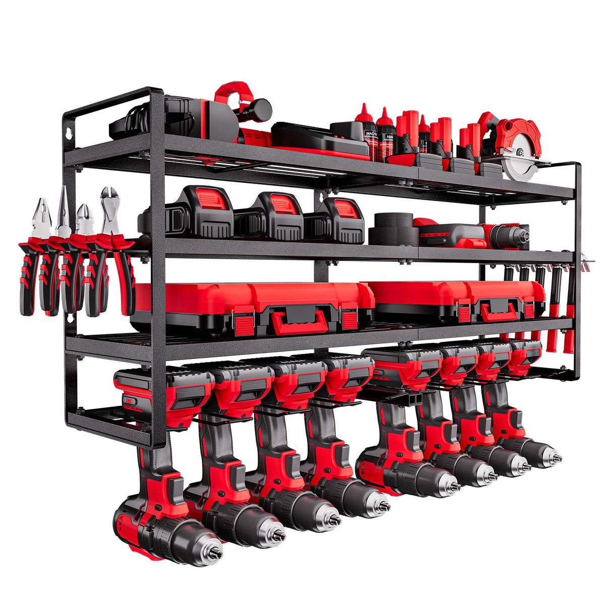 VEVOR Power Tool Organizer Wall Mount, 4-Layer Storage Rack with 8 Drill Holders, Tools Holder and Storage Rack with Screwdriver Holder, Garage Tool Organizer for Garage, Workbench, and Workshop - DDGJJTZJCK4CKOA5Q002V0 - view 1