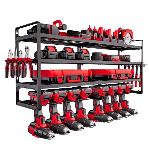 VEVOR Power Tool Organizer Wall Mount, 4-Layer Storage Rack with 8 Drill Holders, Tools Holder and Storage Rack with Screwdriver Holder, Garage Tool Organizer for Garage, Workbench, and Workshop - DDGJJTZJCK4CKOA5Q002V0 - view 2
