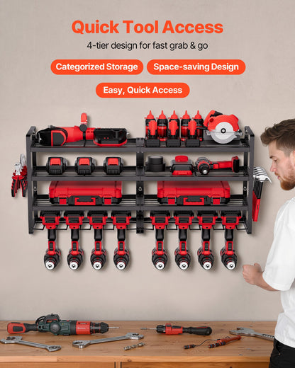 VEVOR Power Tool Organizer Wall Mount, 4-Layer Storage Rack with 8 Drill Holders, Tools Holder and Storage Rack with Screwdriver Holder, Garage Tool Organizer for Garage, Workbench, and Workshop - DDGJJTZJCK4CKOA5Q002V0 - view 3
