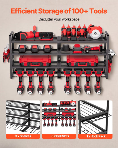VEVOR Power Tool Organizer Wall Mount, 4-Layer Storage Rack with 8 Drill Holders, Tools Holder and Storage Rack with Screwdriver Holder, Garage Tool Organizer for Garage, Workbench, and Workshop - DDGJJTZJCK4CKOA5Q002V0 - view 5