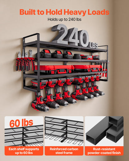 VEVOR Power Tool Organizer Wall Mount, 4-Layer Storage Rack with 8 Drill Holders, Tools Holder and Storage Rack with Screwdriver Holder, Garage Tool Organizer for Garage, Workbench, and Workshop - DDGJJTZJCK4CKOA5Q002V0 - view 6