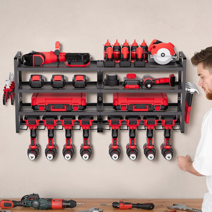 VEVOR Power Tool Organizer Wall Mount, 4-Layer Storage Rack with 8 Drill Holders, Tools Holder and Storage Rack with Screwdriver Holder, Garage Tool Organizer for Garage, Workbench, and Workshop - DDGJJTZJCK4CKOA5Q002V0 - view 9